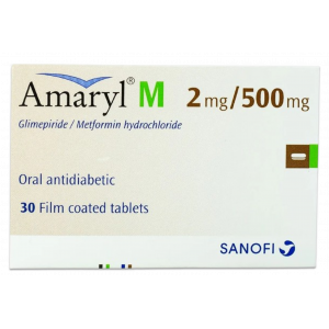 AMARYL M 2 / 500 MG ( GLIMEPIRIDE / METFORMIN HCL ) 30 FILM-COATED TABLETS
